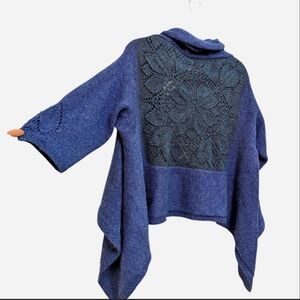 Hand Knit Fairy Grunge Asymmetrical Dahlia Cardigan With Lace Detail Colorblock